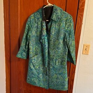 Vibrant Green and Blue Patterned Rain Coat with Matching Umbrella ☂️